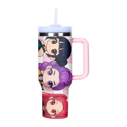 KPOP Demon Hunters 40oz Insulated Tumbler with Handle and Straw Car Travel Mug Cold Stainless Steel Cup