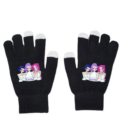 K-Pop Demon Hunters Kids Gloves for Boys and Girls Warm Dopamine Style Knitted Printed Gloves for Fall and Winter