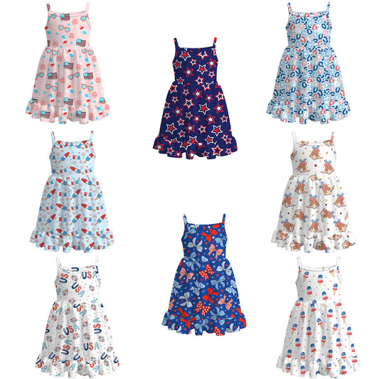 Girls Patriotic July 4th Print Slip Dress
