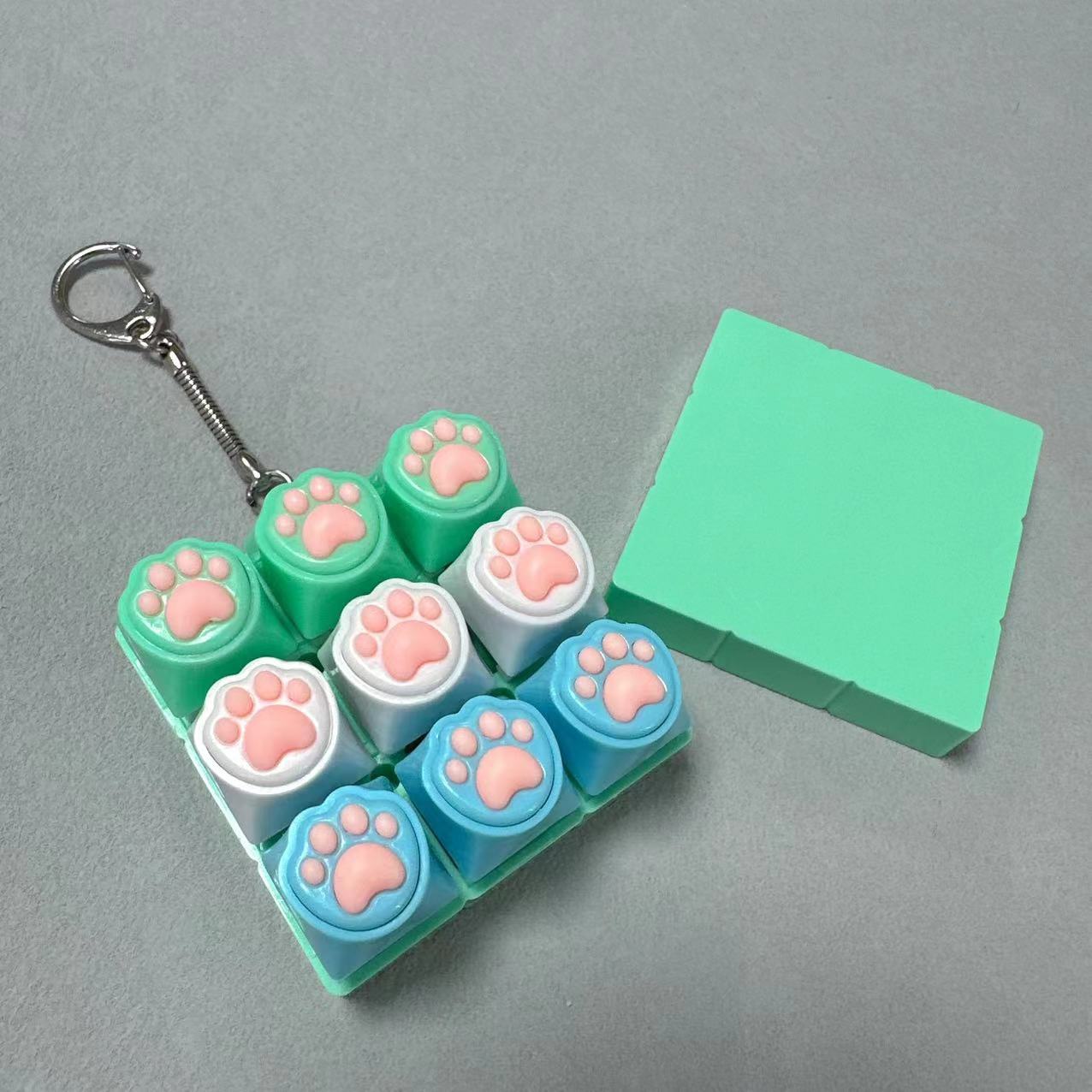 Kawaii Paw Print Keycap Bag Charm Keychain – Cute Mini Keyboard Keychain for Gifts