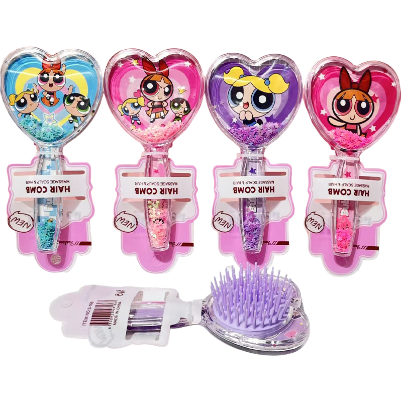 Kids Glitter Hair Brush Cartoon Princess Cushion Detangling Comb, Scalp Massage Brush Random Colors