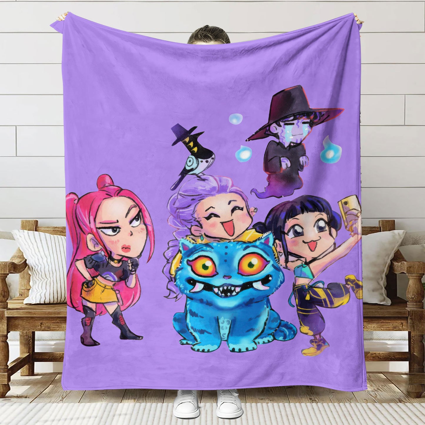 Kpop Demon Hunters Saja Boys Plush Throw Blanket, Flannel Nap Blanket for Sofa or Bed
