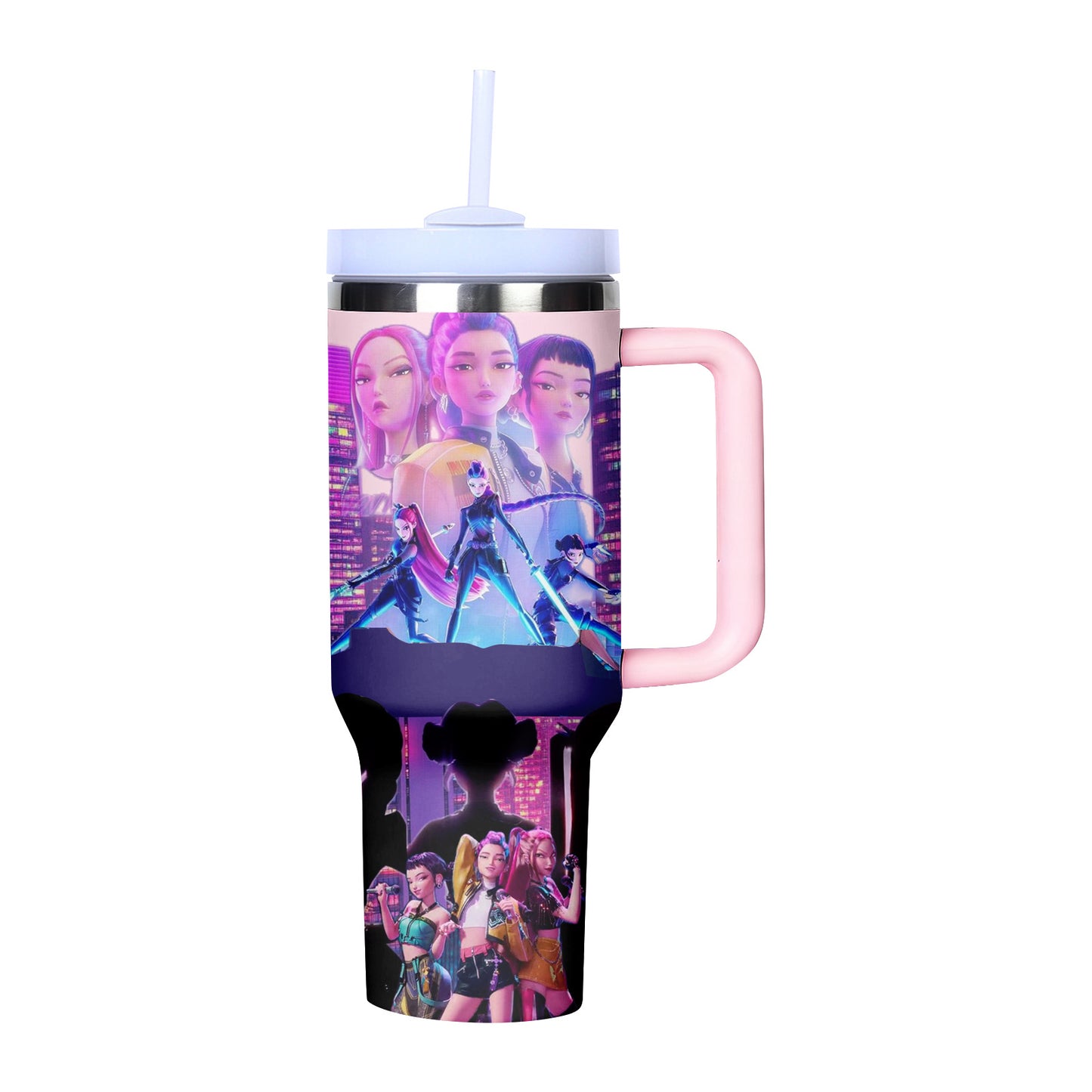 KPOP Demon Hunters 40oz Insulated Tumbler with Handle and Straw Car Travel Mug Cold Stainless Steel Cup