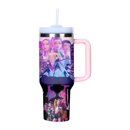 KPOP Demon Hunters 40oz Insulated Tumbler with Handle and Straw Car Travel Mug Cold Stainless Steel Cup