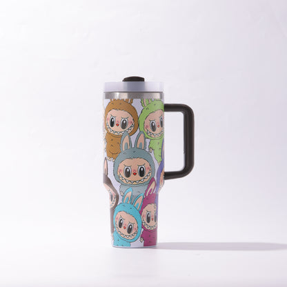Labubu 40oz Insulated Tumbler with Handle and Straw Car Travel Mug Hot & Cold Stainless Steel Cup