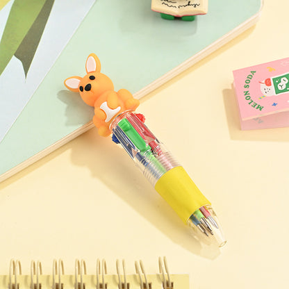 Back to School Animal Silicone 4-Color Mini Retractable Ballpoint Pen Cartoon Gel Grip Writing Pen