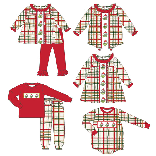 New Christmas Kids Clothing Collection – Festive Grinch Embroidery