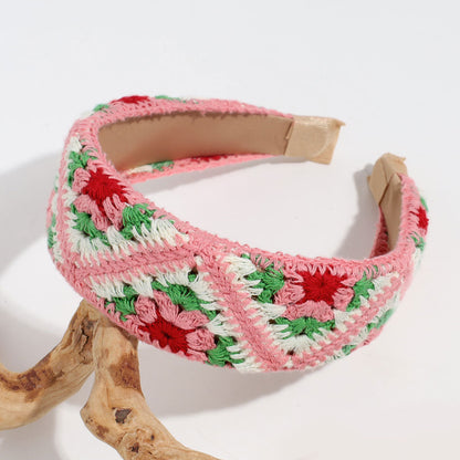 Handmade Crochet Headband Boho Knitted Hair Band for Women & Girls Granny Square Hair Accessory