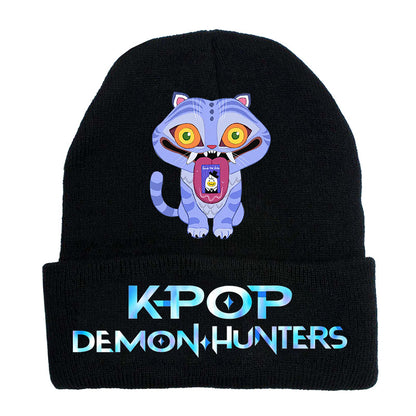 K-Pop Demon Hunters Anime Beanie, Fashion Knitted Cuffed Hat with Print, Outdoor Adult Winter Cap