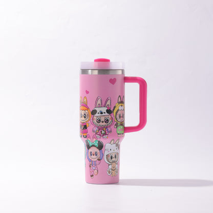 Labubu 40oz Insulated Tumbler with Handle and Straw Car Travel Mug Hot & Cold Stainless Steel Cup