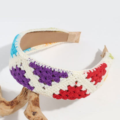 Handmade Crochet Headband Boho Knitted Hair Band for Women & Girls Granny Square Hair Accessory