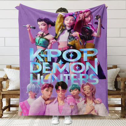 Kpop Demon Hunters Saja Boys Plush Throw Blanket, Flannel Nap Blanket for Sofa or Bed