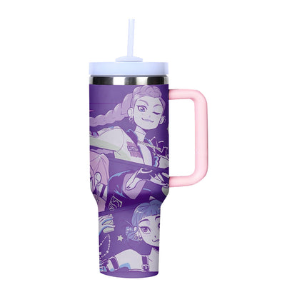 KPOP Demon Hunters 40oz Insulated Tumbler with Handle and Straw Car Travel Mug Cold Stainless Steel Cup