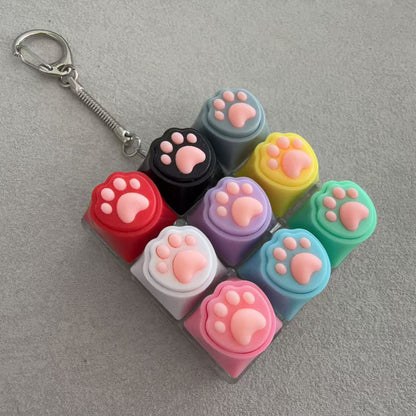 Kawaii Paw Print Keycap Bag Charm Keychain – Cute Mini Keyboard Keychain for Gifts