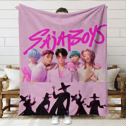 Kpop Demon Hunters Saja Boys Plush Throw Blanket, Flannel Nap Blanket for Sofa or Bed