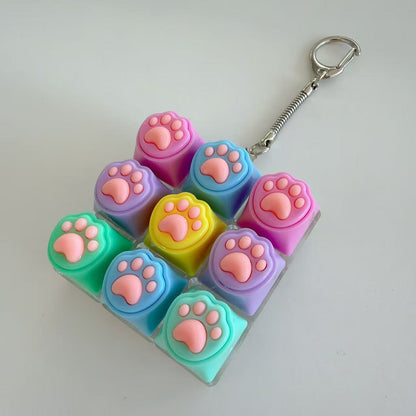 Kawaii Paw Print Keycap Bag Charm Keychain – Cute Mini Keyboard Keychain for Gifts