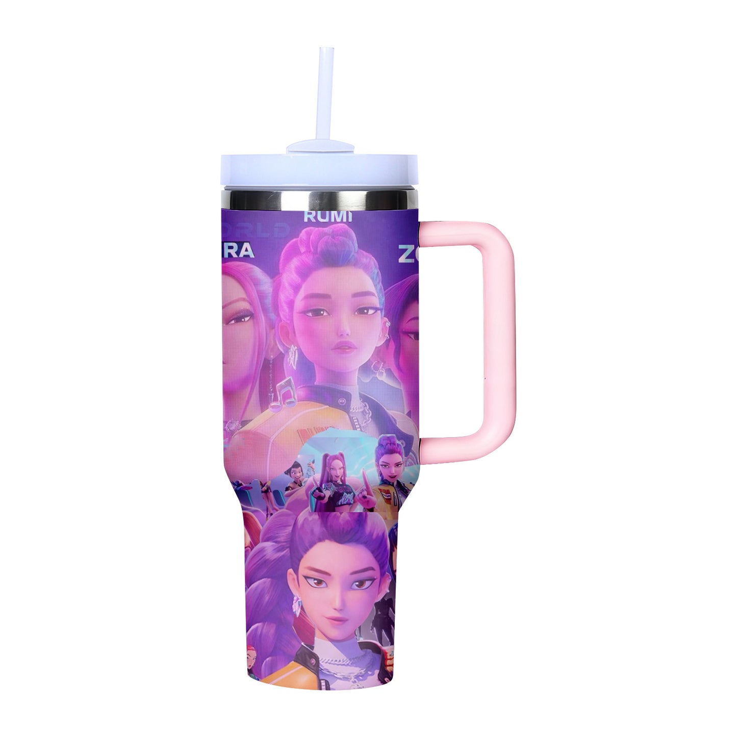 KPOP Demon Hunters 40oz Insulated Tumbler with Handle and Straw Car Travel Mug Cold Stainless Steel Cup