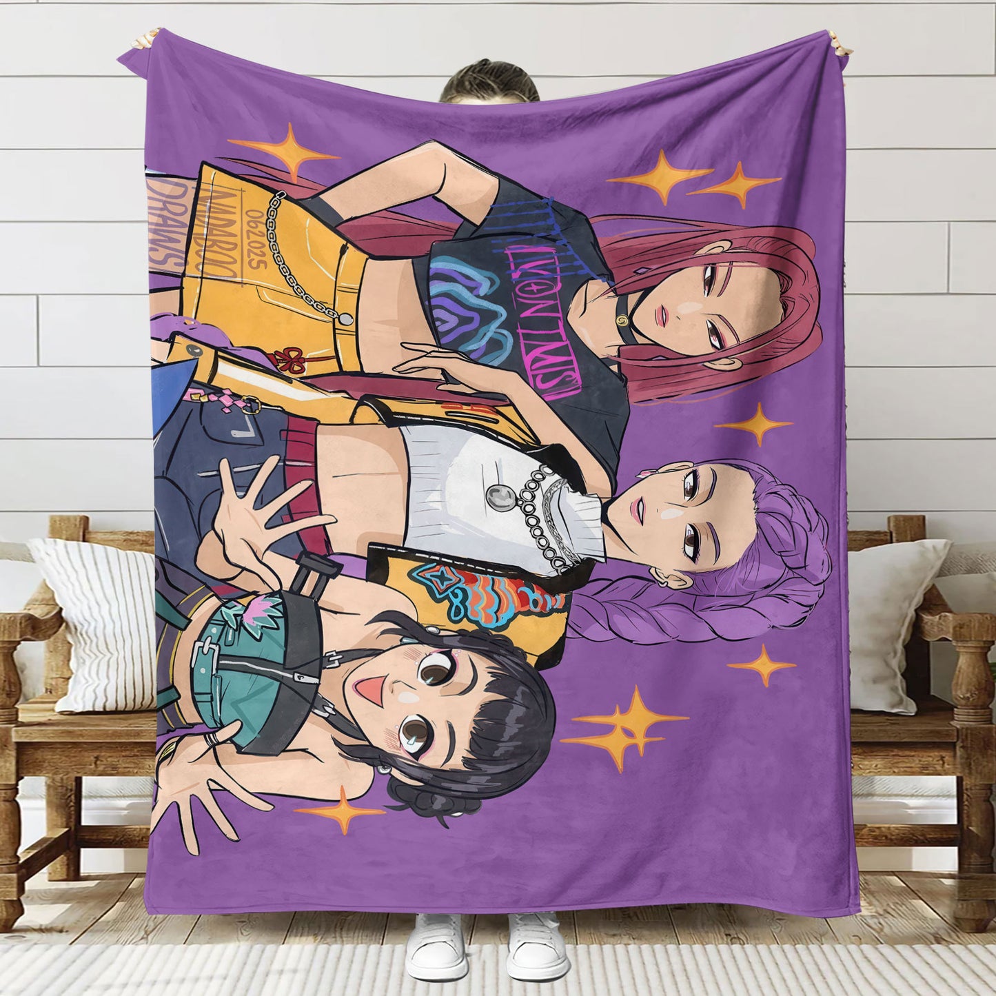 Kpop Demon Hunters Saja Boys Plush Throw Blanket, Flannel Nap Blanket for Sofa or Bed