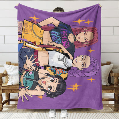 Kpop Demon Hunters Saja Boys Plush Throw Blanket, Flannel Nap Blanket for Sofa or Bed