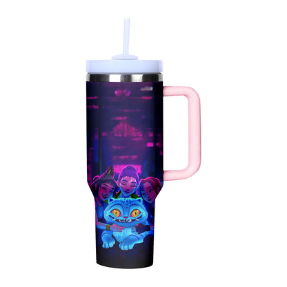 KPOP Demon Hunters 40oz Insulated Tumbler with Handle and Straw Car Travel Mug Cold Stainless Steel Cup