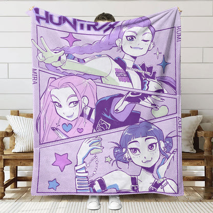 Kpop Demon Hunters Saja Boys Plush Throw Blanket, Flannel Nap Blanket for Sofa or Bed