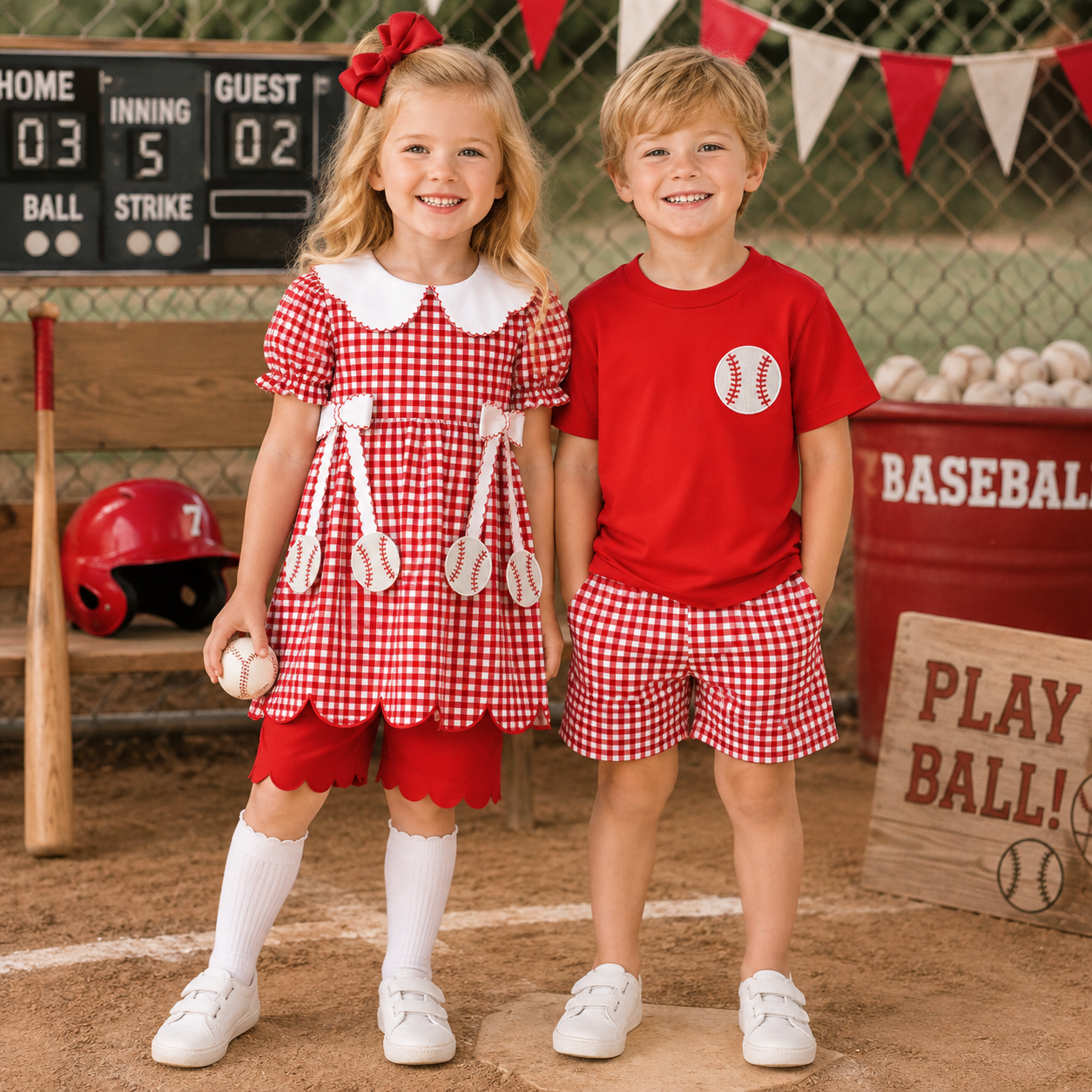 Kids Game Day Sports Gingham Matching Sets – Football, Baseball, Soccer & Basketball Outfits