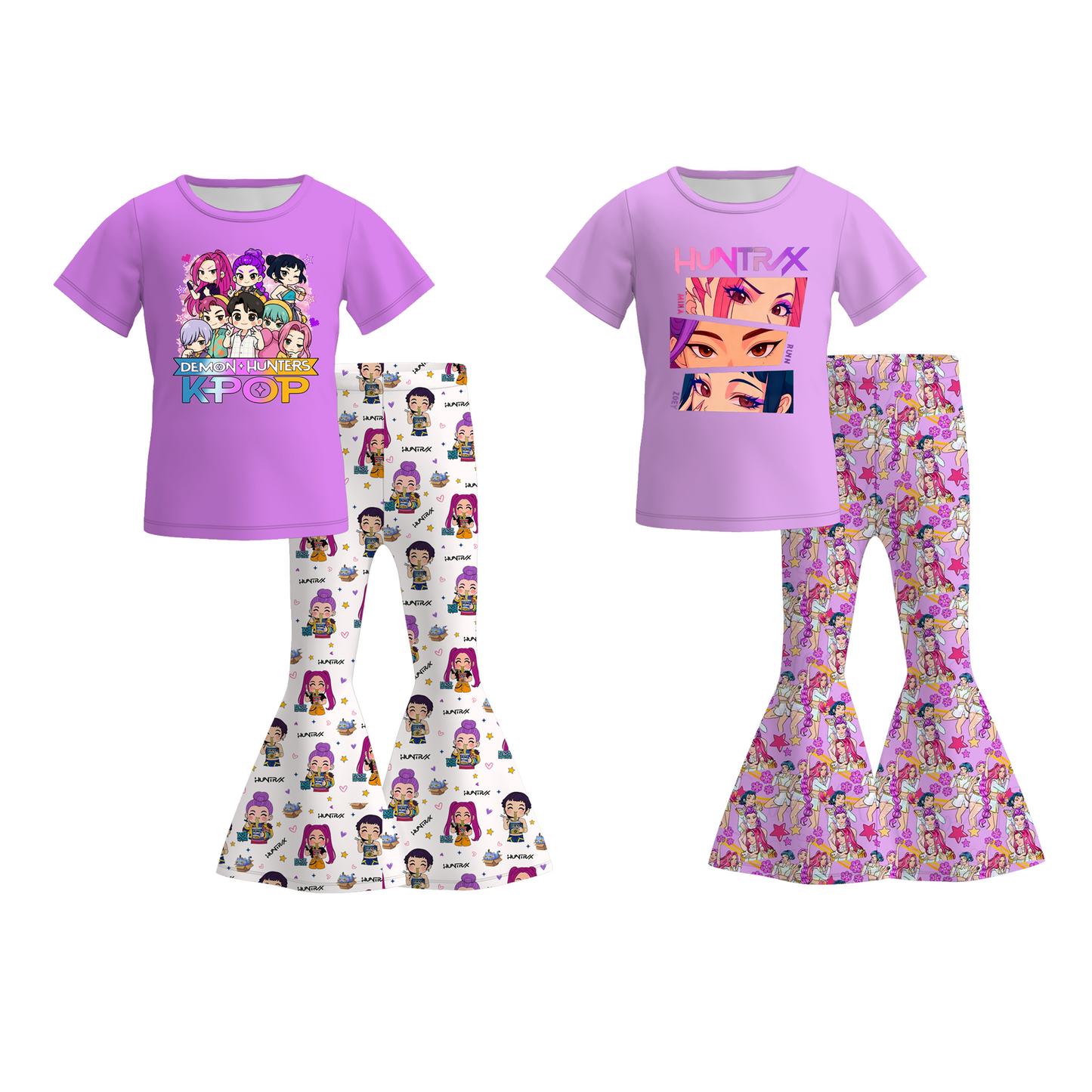 Girls Spring Kpop Demon Hunter Printed Top + Pant Set
