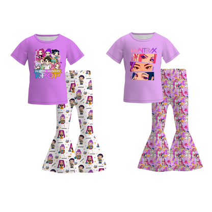 Girls Spring Kpop Demon Hunter Printed Top + Pant Set