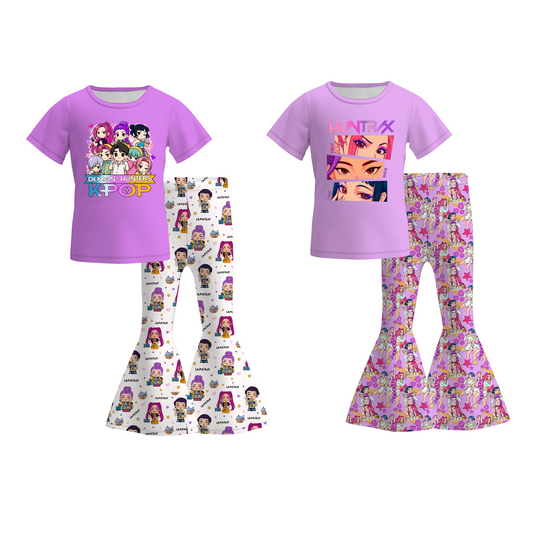 Girls Spring Kpop Demon Hunter Printed Top + Pant Set