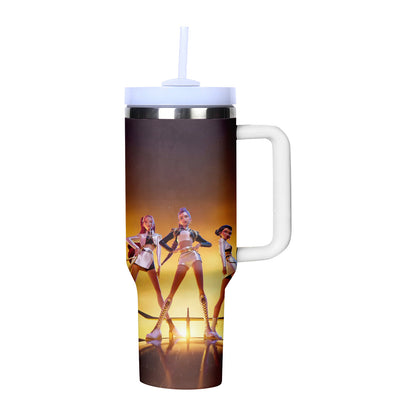 KPOP Demon Hunters 40oz Insulated Tumbler with Handle and Straw Car Travel Mug Cold Stainless Steel Cup