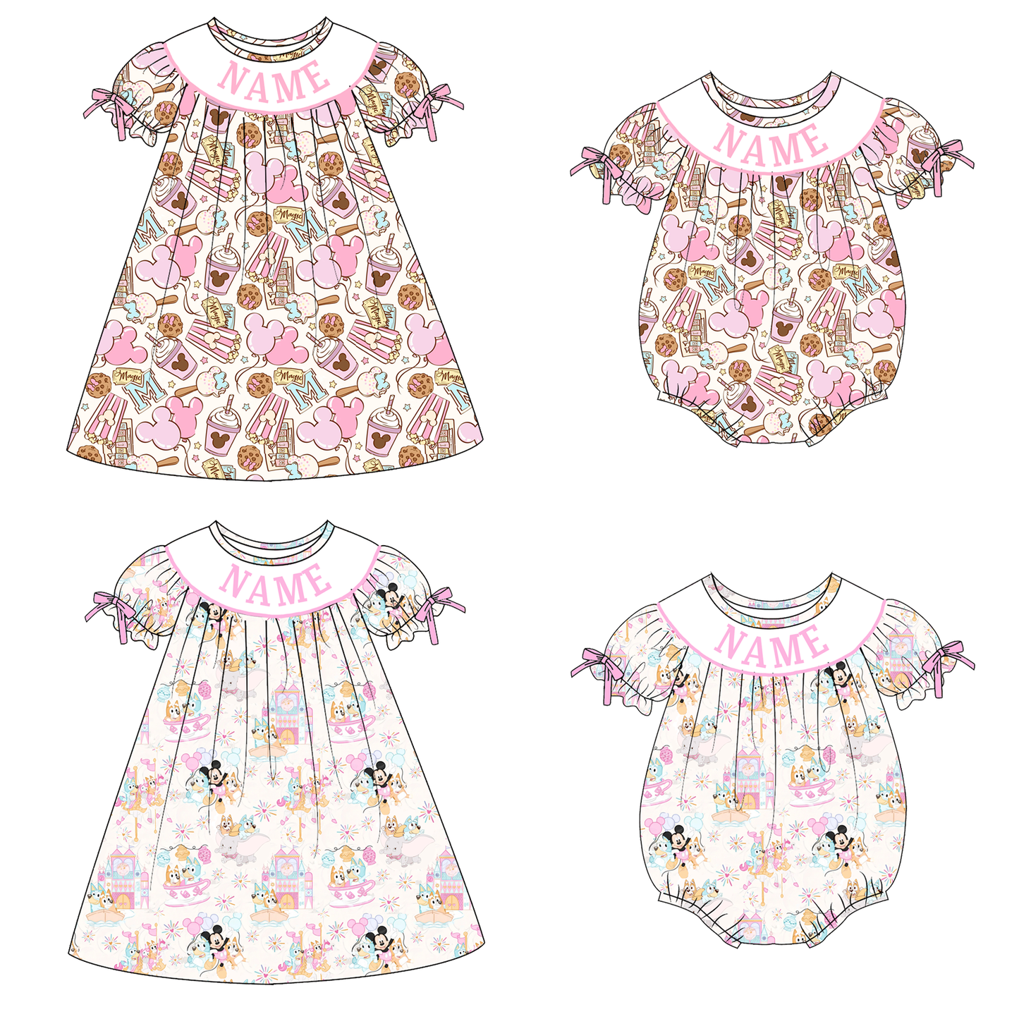 Girls Summer Cartoon Custom Name Smock Embroidery Collection