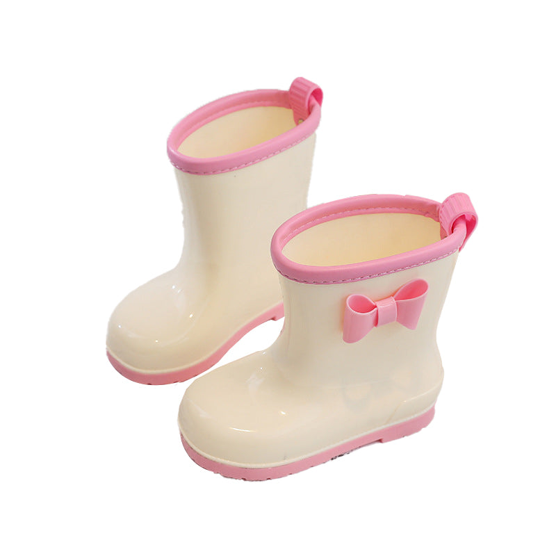 Kids' Non-Slip Rain Boots with Bow - Solid Color Toddler/Youth