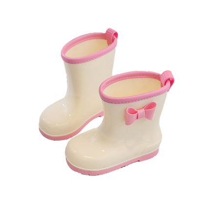 Kids' Non-Slip Rain Boots with Bow - Solid Color Toddler/Youth