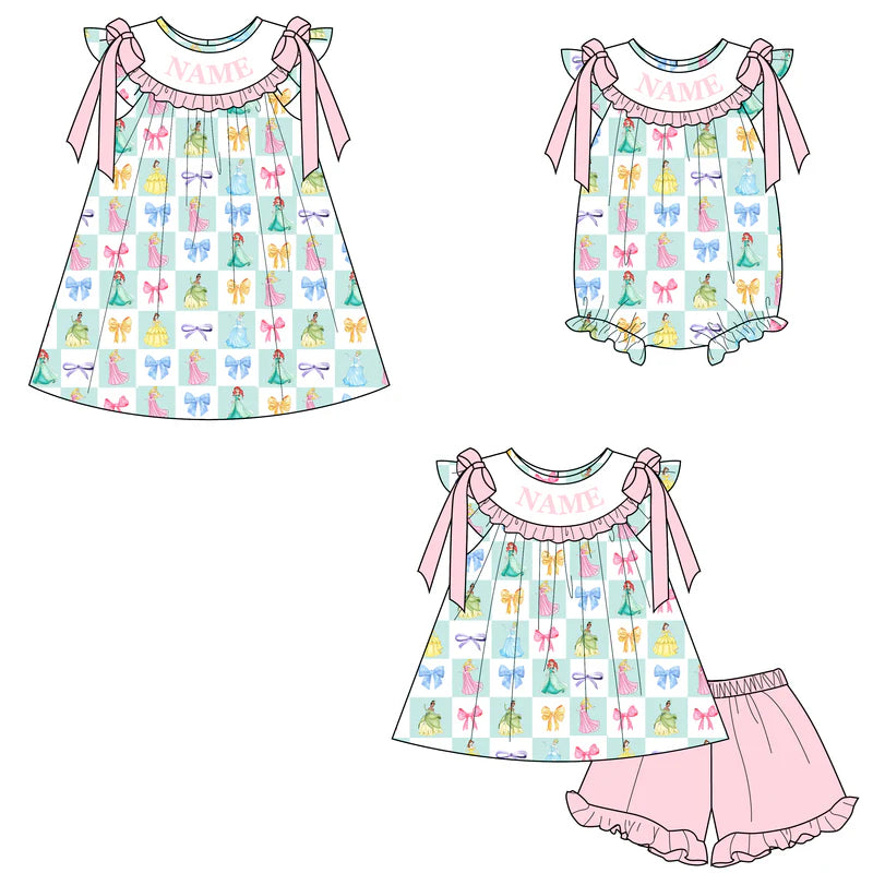 Summer Girls Colorful Bow Custom Name Smocked Embroidery Set Collection