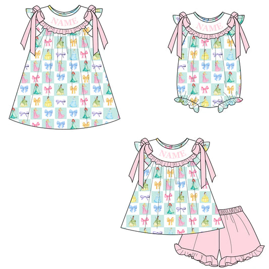 Summer Girls Colorful Bow Custom Name Smocked Embroidery Set Collection