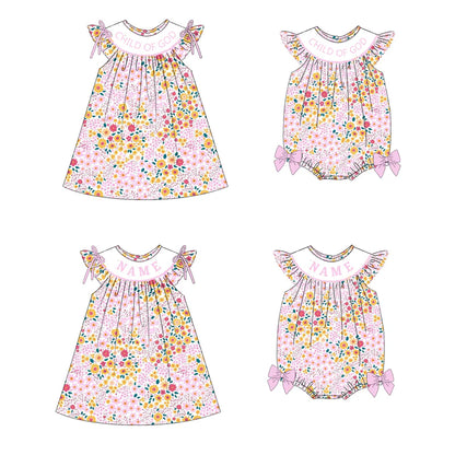 Girls Summer CHILD OF GOD Smocked Custom Name Dress And Romper