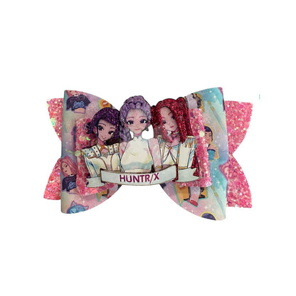 K-Pop Demon Hunters Glitter Bow Hair Clips, Cute Cartoon Character Barrettes for Girls
