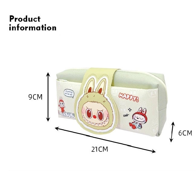 Labubu Pencil Case Multi-Layer Large Capacity Stationery Box with Flip Cover Velcro Closure
