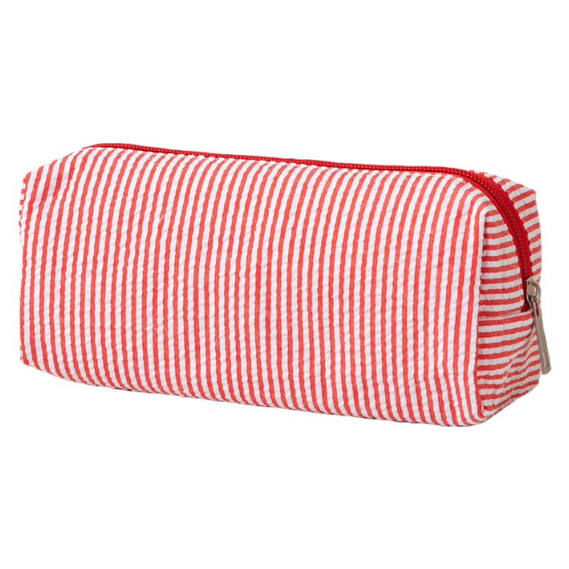 Seersucker Striped Makeup Pouch Travel Toiletry Bag Pencil Case