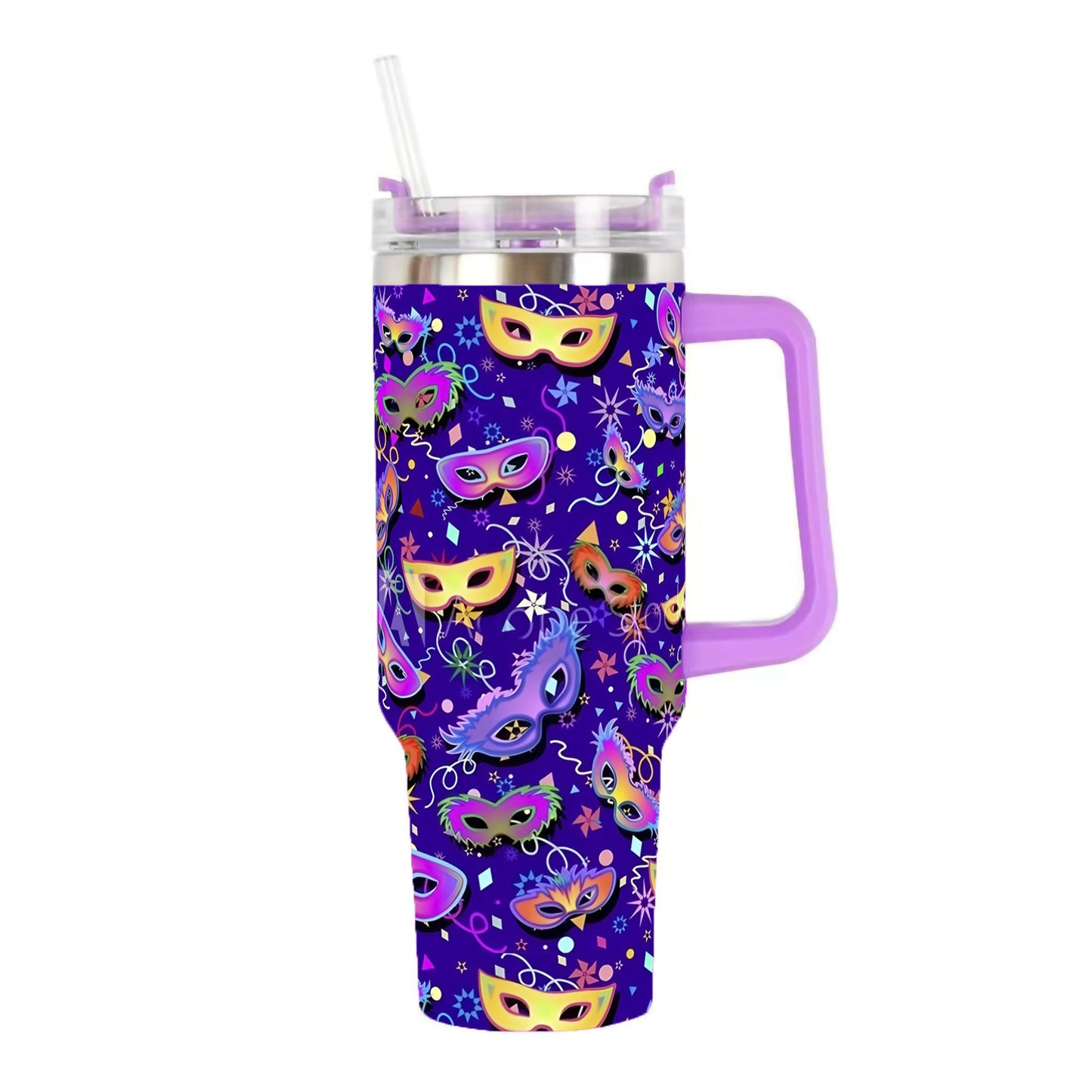 2026 Spring Mardi Gras 40oz Stainless Steel Tumbler Insulated Car Cup with Flat Bottom