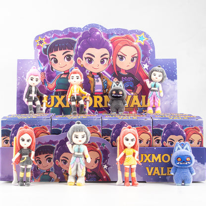 Demon Hunter Flocked Cartoon Figure Blind Box Set Collectible Surprise Desk Decor 12-Piece Pack