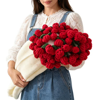 99 Roses Flower Edge Knit Throw Bouquet Style Floral Blanket