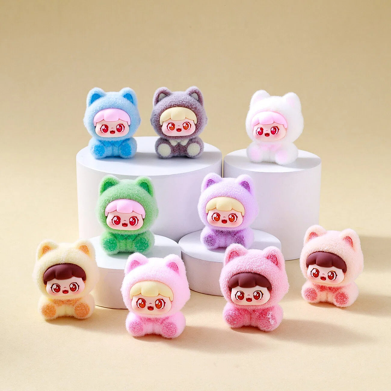 Bunny Capybara Baby-three Flocked Mini Figurine Desktop Ornament Car Decoration Collectible Toy