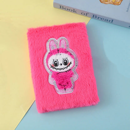 Labubu Embroidery Plush Sequins Notebook Candy Color Diary for Kids Students & Office Notes