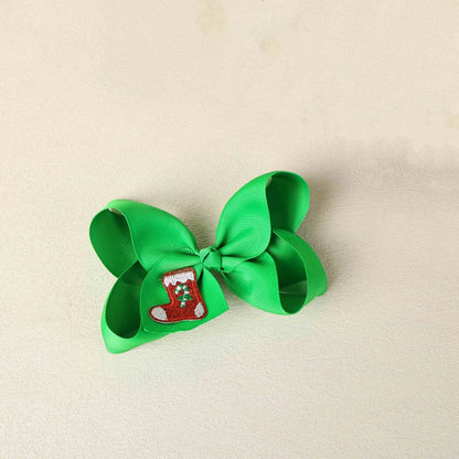 2025 Christmas Embroidered Hair Bows Santa Claus Snowman Christmas Tree Holiday Hair Clips for Girls