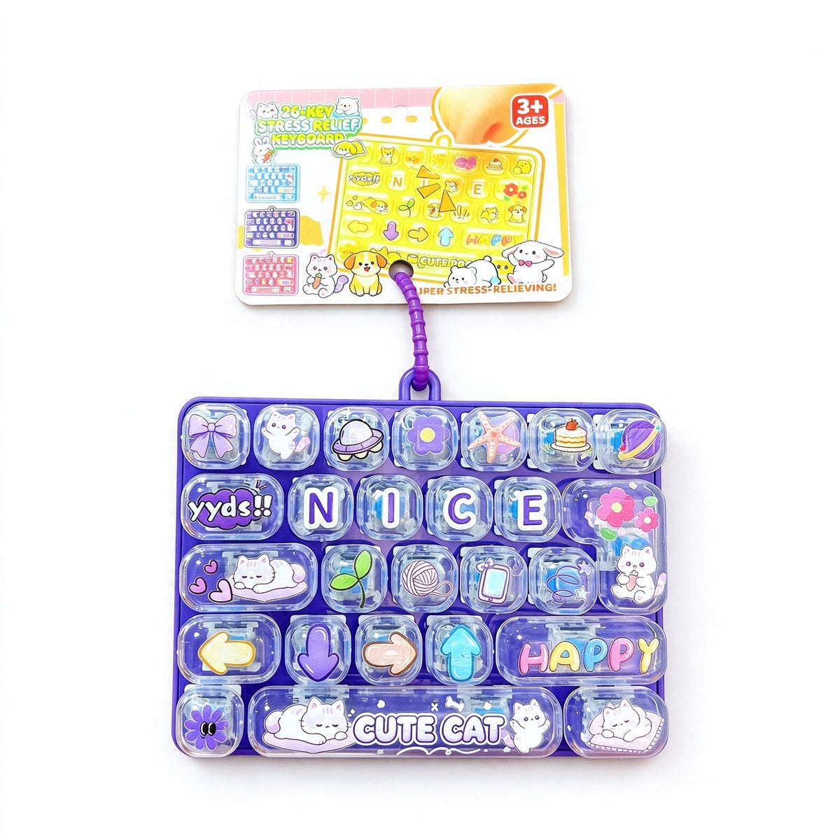 Transparent Dual-Color 26-Key Fidget Keyboard Keychain – Clicky Stress Relief Toy