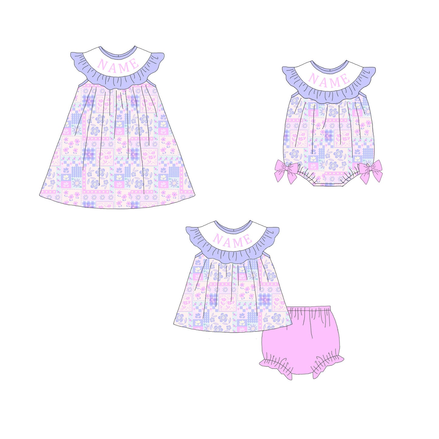 Sweet Blooms for Little Ones – Personalized Name Smocked Flower Set