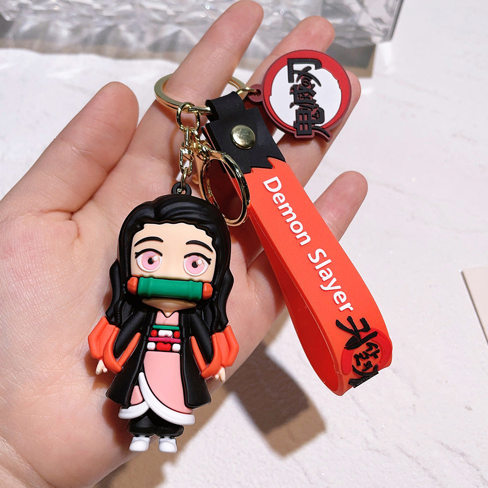 Cartoon Demon Slayer Silicone Keychain Pokémon Mini Figure Bag Charm Pendant