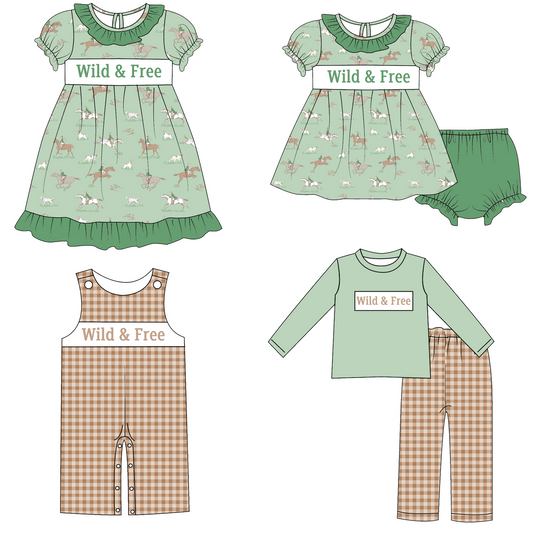 Sibling Kids Fall Farm WILD FREE Smocked Embroidery Outfits