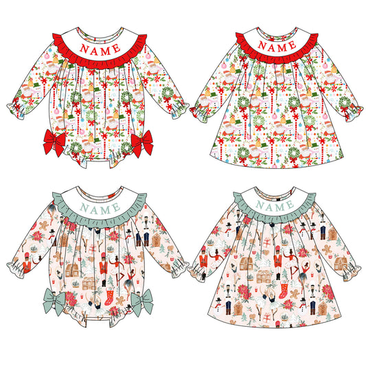 Girls Christmas Cartoon Custom Name Smock Embroidery Collection